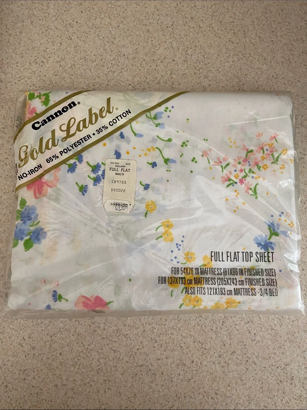 Vintage Cannon Gold Label Hillary Floral Full Flat Sheet NOS USA